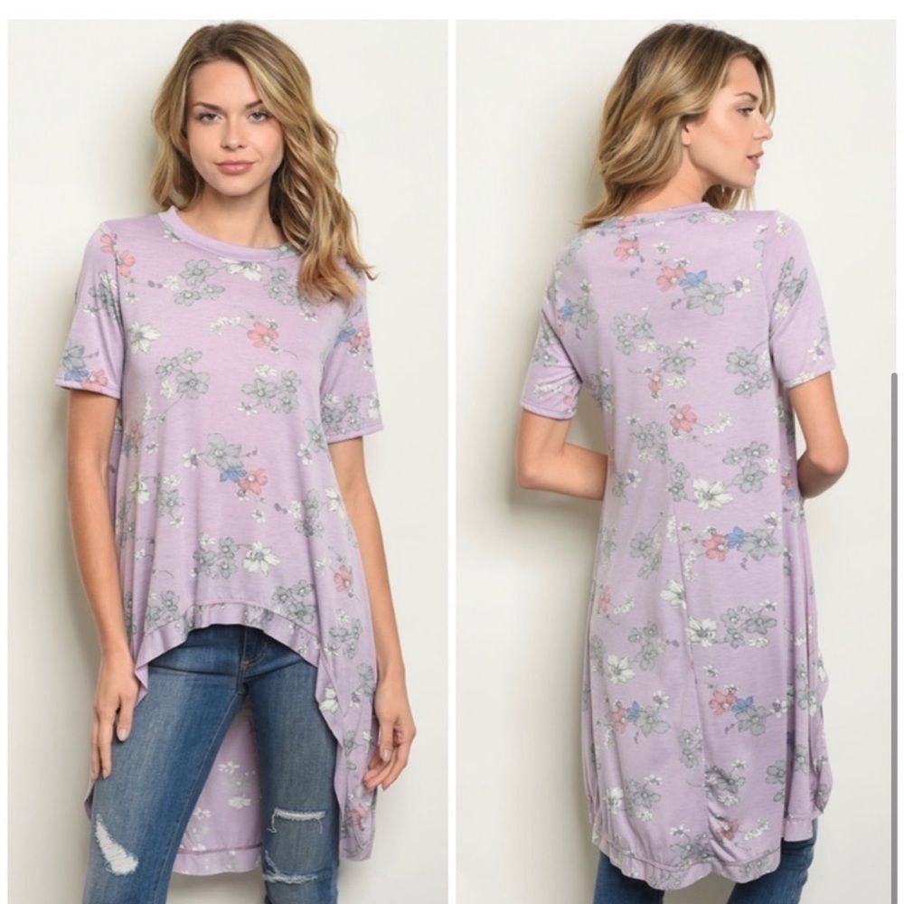 Lavender High Low Floral Top